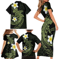 Aloha Hammerhead Shark Family Matching Short Sleeve Bodycon Dress and Hawaiian Shirt Lime Rickey Hawaiian Kakau Tribal Tattoo LT9 - Polynesian Pride