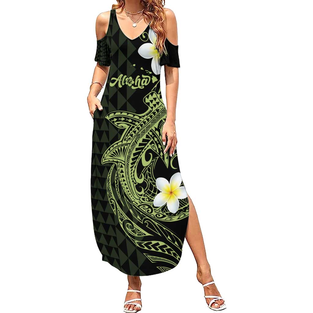Aloha Hammerhead Shark Family Matching Summer Maxi Dress and Hawaiian Shirt Lime Rickey Hawaiian Kakau Tribal Tattoo LT9 Mom's Dress Lime - Polynesian Pride