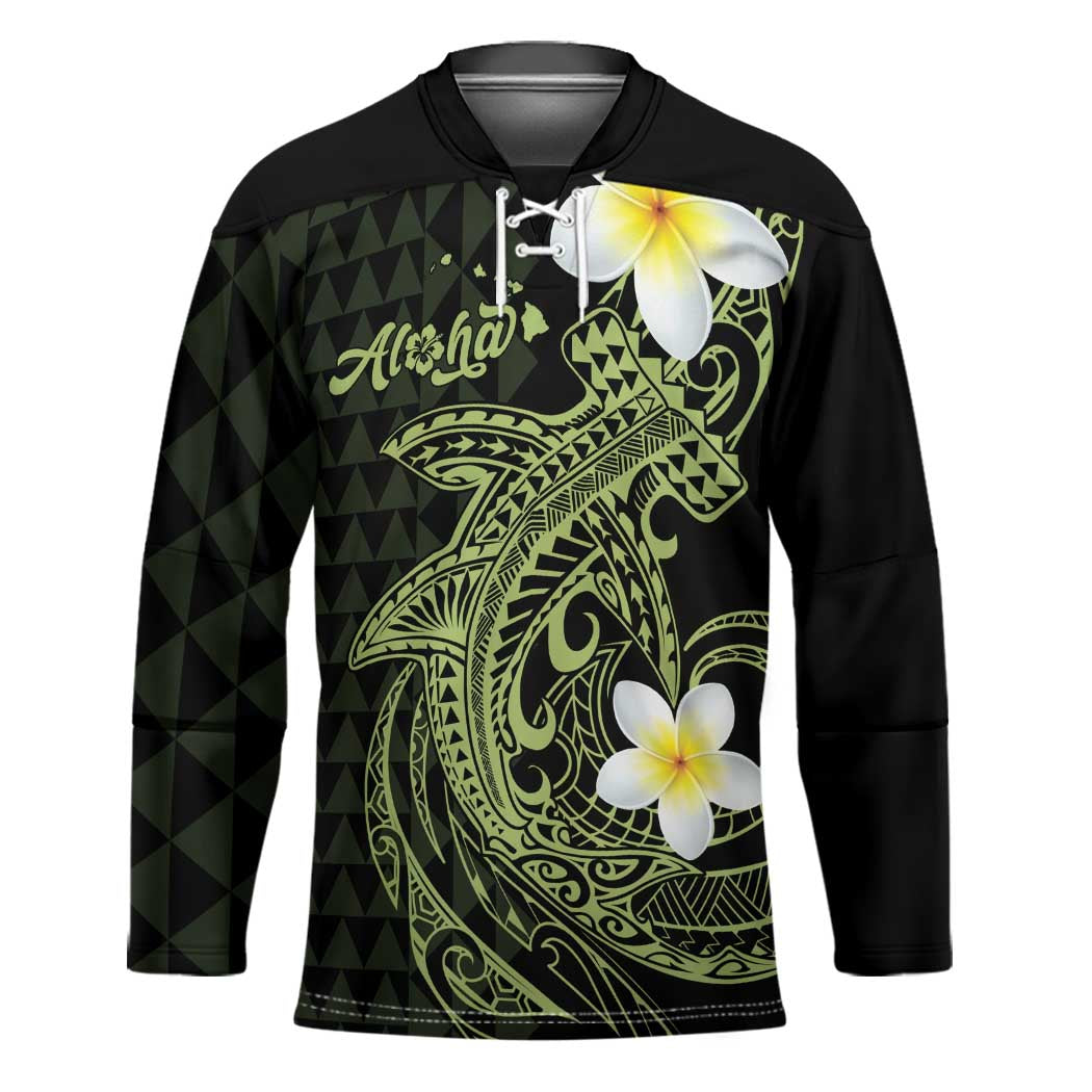 Aloha Hammerhead Shark Hockey Jersey Lime Rickey Hawaiian Kakau Tribal Tattoo LT9 Unisex Lime - Polynesian Pride