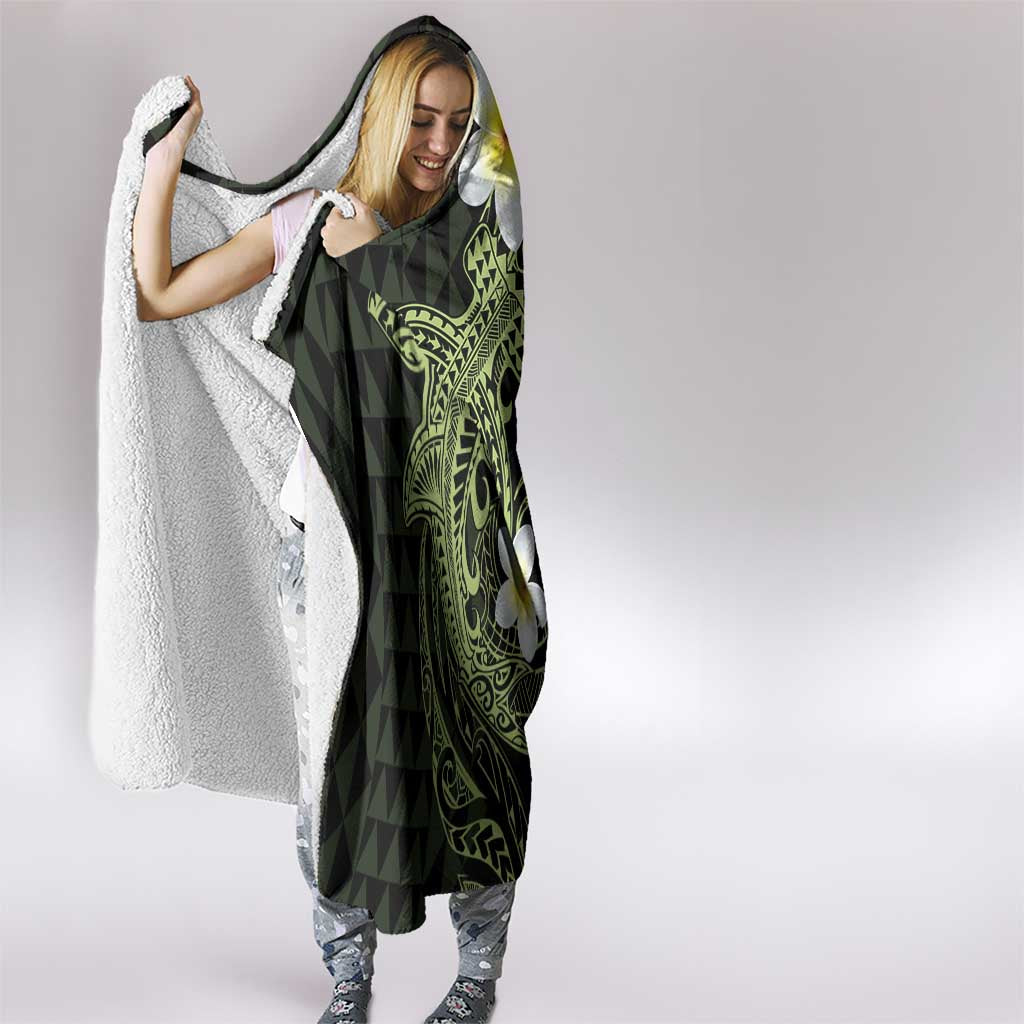Aloha Hammerhead Shark Hooded Blanket Lime Rickey Hawaiian Kakau Tribal Tattoo
