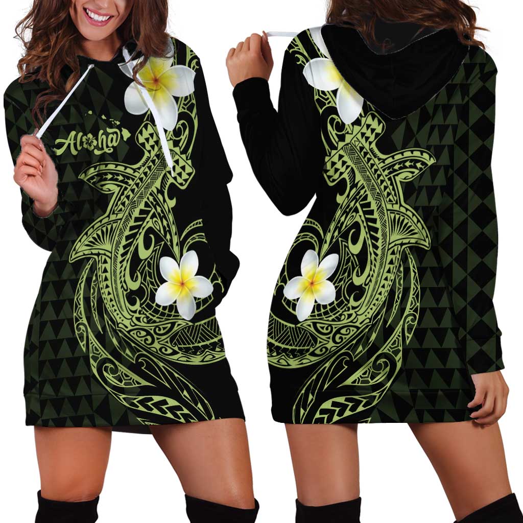 Aloha Hammerhead Shark Hoodie Dress Lime Rickey Hawaiian Kakau Tribal Tattoo LT9 - Polynesian Pride