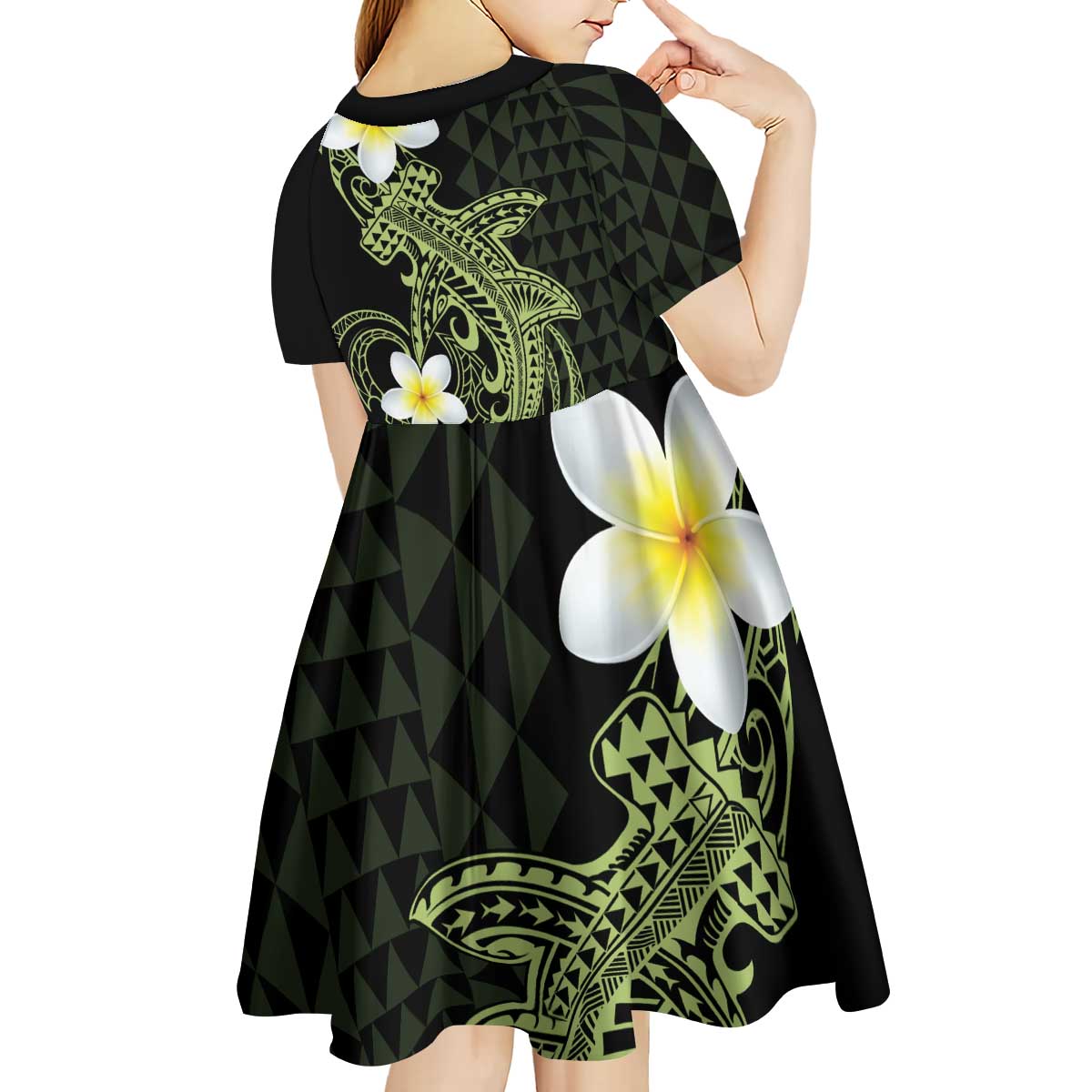 Aloha Hammerhead Shark Kid Short Sleeve Dress Lime Rickey Hawaiian Kakau Tribal Tattoo LT9 - Polynesian Pride