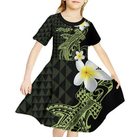 Aloha Hammerhead Shark Kid Short Sleeve Dress Lime Rickey Hawaiian Kakau Tribal Tattoo LT9 - Polynesian Pride