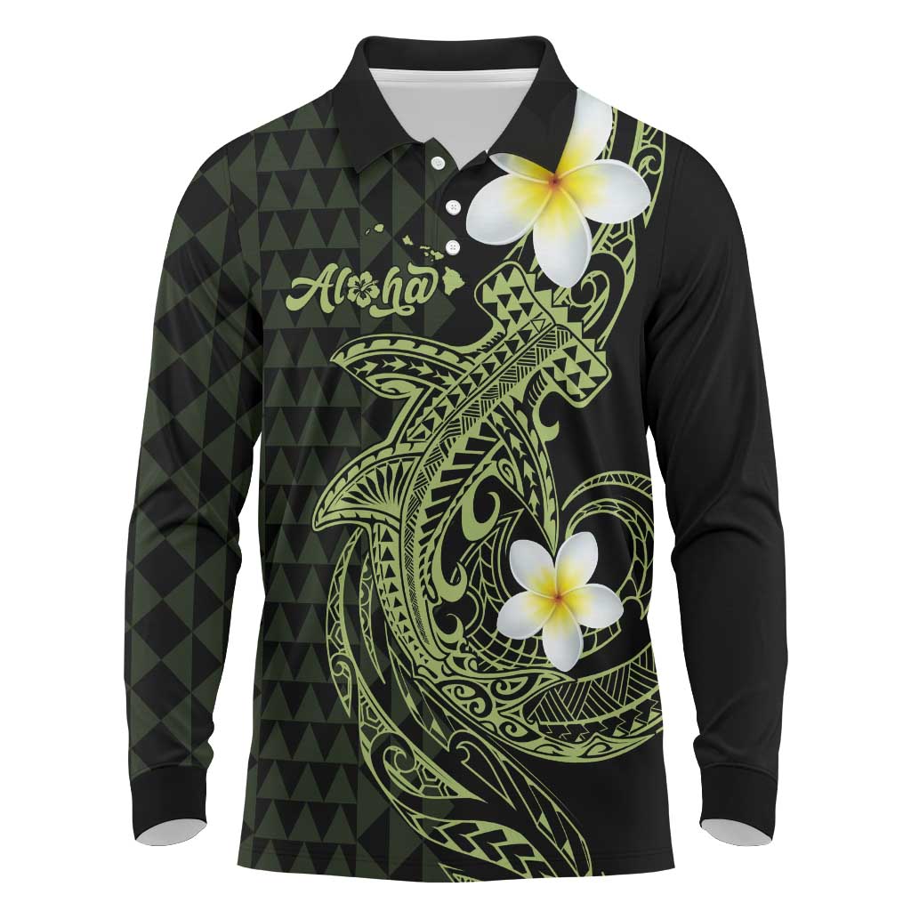 Aloha Hammerhead Shark Long Sleeve Polo Shirt Lime Rickey Hawaiian Kakau Tribal Tattoo LT9 Lime - Polynesian Pride