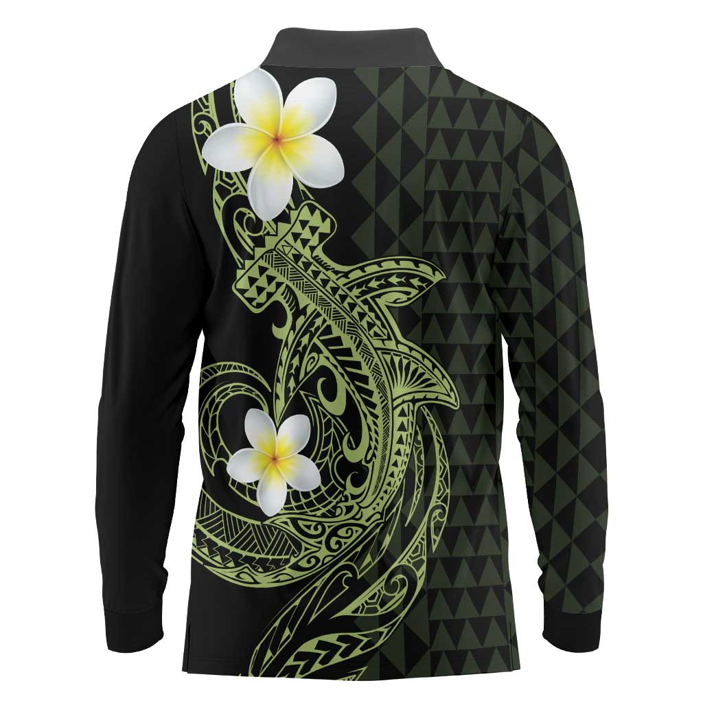 Aloha Hammerhead Shark Long Sleeve Polo Shirt Lime Rickey Hawaiian Kakau Tribal Tattoo LT9 - Polynesian Pride