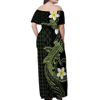 Aloha Hammerhead Shark Off Shoulder Maxi Dress Lime Rickey Hawaiian Kakau Tribal Tattoo LT9 - Polynesian Pride