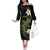 Aloha Hammerhead Shark Off The Shoulder Long Sleeve Dress Lime Rickey Hawaiian Kakau Tribal Tattoo
