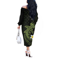 Aloha Hammerhead Shark Off The Shoulder Long Sleeve Dress Lime Rickey Hawaiian Kakau Tribal Tattoo LT9 - Polynesian Pride