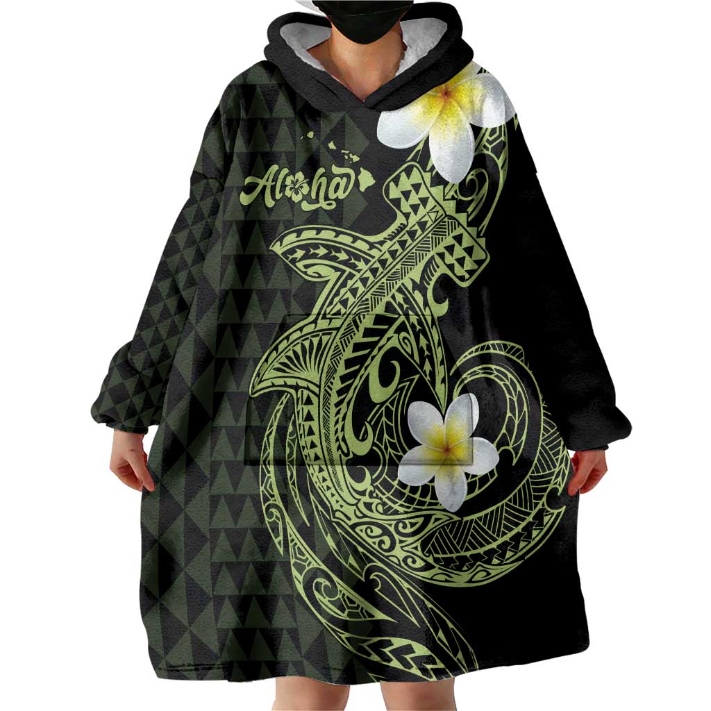 Aloha Hammerhead Shark Wearable Blanket Hoodie Lime Rickey Hawaiian Kakau Tribal Tattoo LT9 - Polynesian Pride