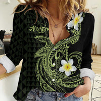 Aloha Hammerhead Shark Women Casual Shirt Lime Rickey Hawaiian Kakau Tribal Tattoo LT9 Female Lime - Polynesian Pride