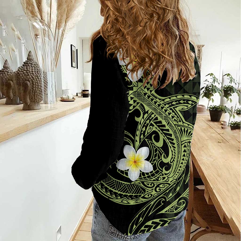 Aloha Hammerhead Shark Women Casual Shirt Lime Rickey Hawaiian Kakau Tribal Tattoo LT9 - Polynesian Pride