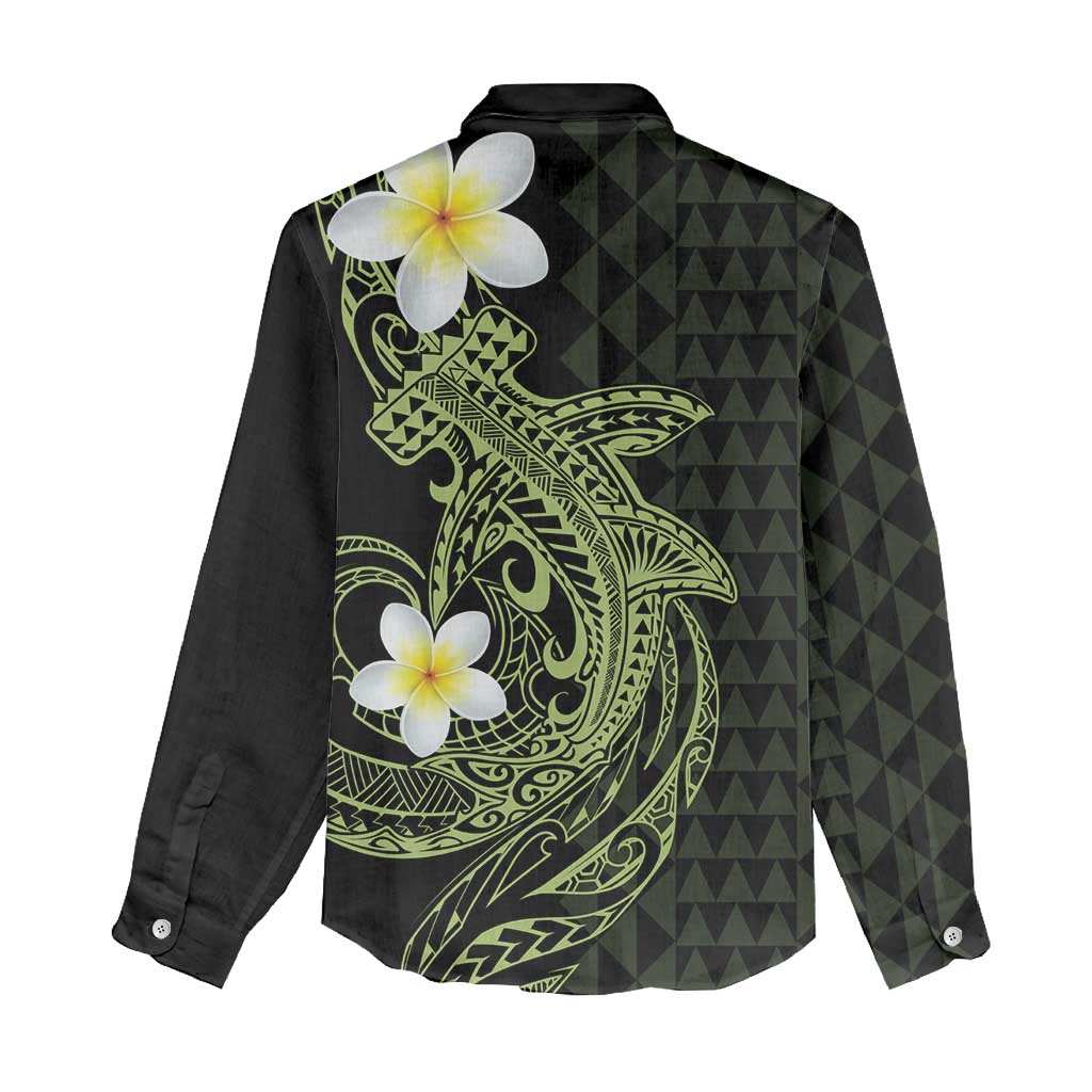 Aloha Hammerhead Shark Women Casual Shirt Lime Rickey Hawaiian Kakau Tribal Tattoo LT9 - Polynesian Pride