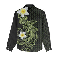 Aloha Hammerhead Shark Women Casual Shirt Lime Rickey Hawaiian Kakau Tribal Tattoo LT9 - Polynesian Pride