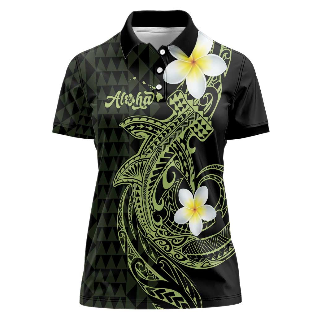 Aloha Hammerhead Shark Women Polo Shirt Lime Rickey Hawaiian Kakau Tribal Tattoo LT9 Female Lime - Polynesian Pride