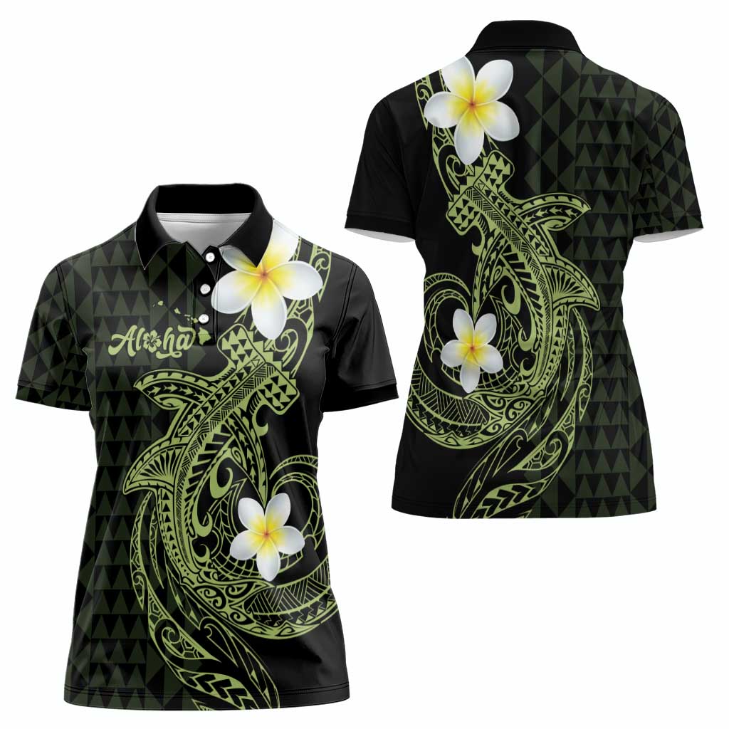 Aloha Hammerhead Shark Women Polo Shirt Lime Rickey Hawaiian Kakau Tribal Tattoo LT9 - Polynesian Pride
