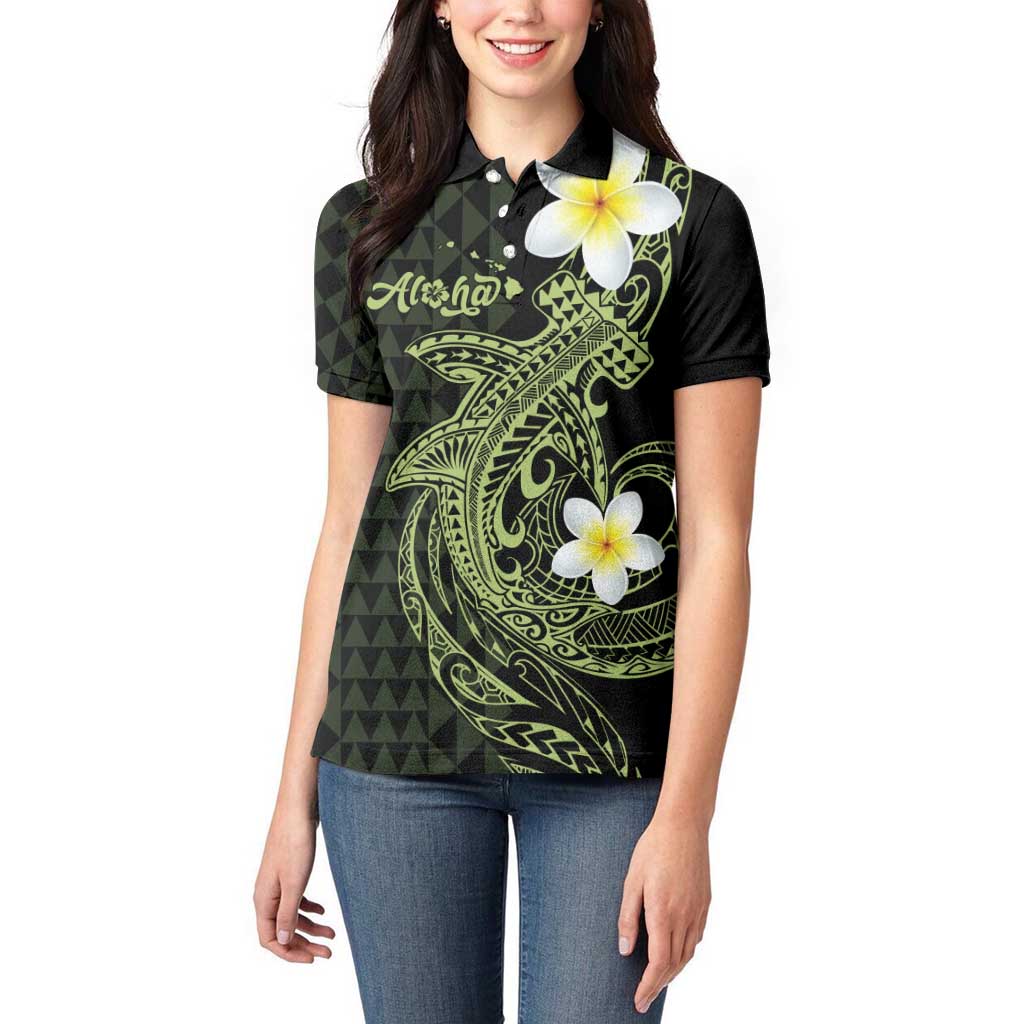 Aloha Hammerhead Shark Women Polo Shirt Lime Rickey Hawaiian Kakau Tribal Tattoo LT9 - Polynesian Pride