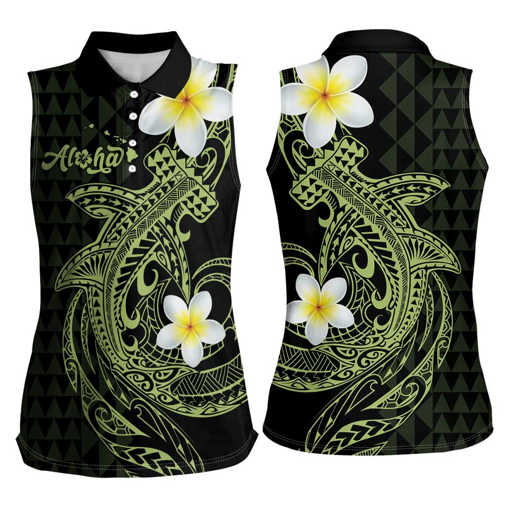 Aloha Hammerhead Shark Women Sleeveless Polo Shirt Lime Rickey Hawaiian Kakau Tribal Tattoo LT9 - Polynesian Pride