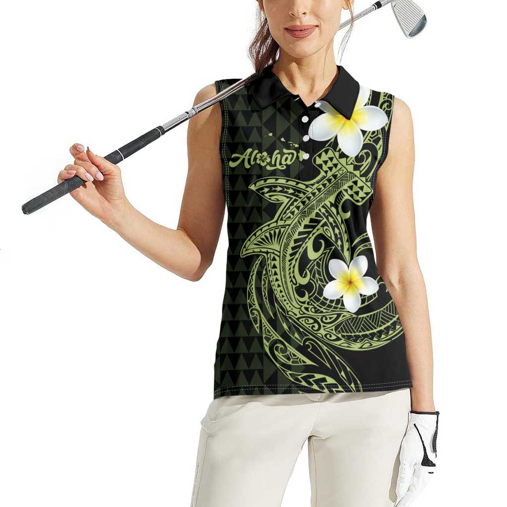 Aloha Hammerhead Shark Women Sleeveless Polo Shirt Lime Rickey Hawaiian Kakau Tribal Tattoo LT9 - Polynesian Pride