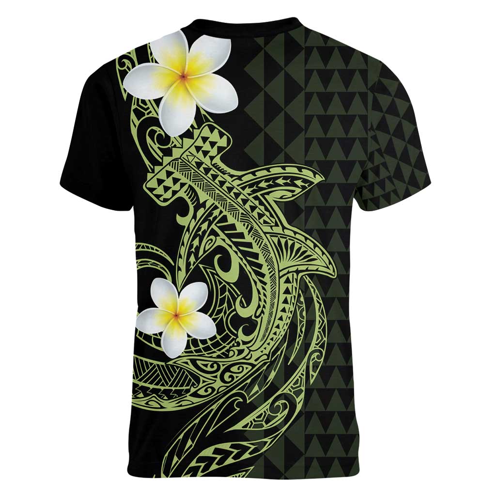 Aloha Hammerhead Shark Women V-Neck T-Shirt Lime Rickey Hawaiian Kakau Tribal Tattoo LT9 - Polynesian Pride