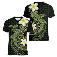 Aloha Hammerhead Shark Women V-Neck T-Shirt Lime Rickey Hawaiian Kakau Tribal Tattoo LT9 - Polynesian Pride