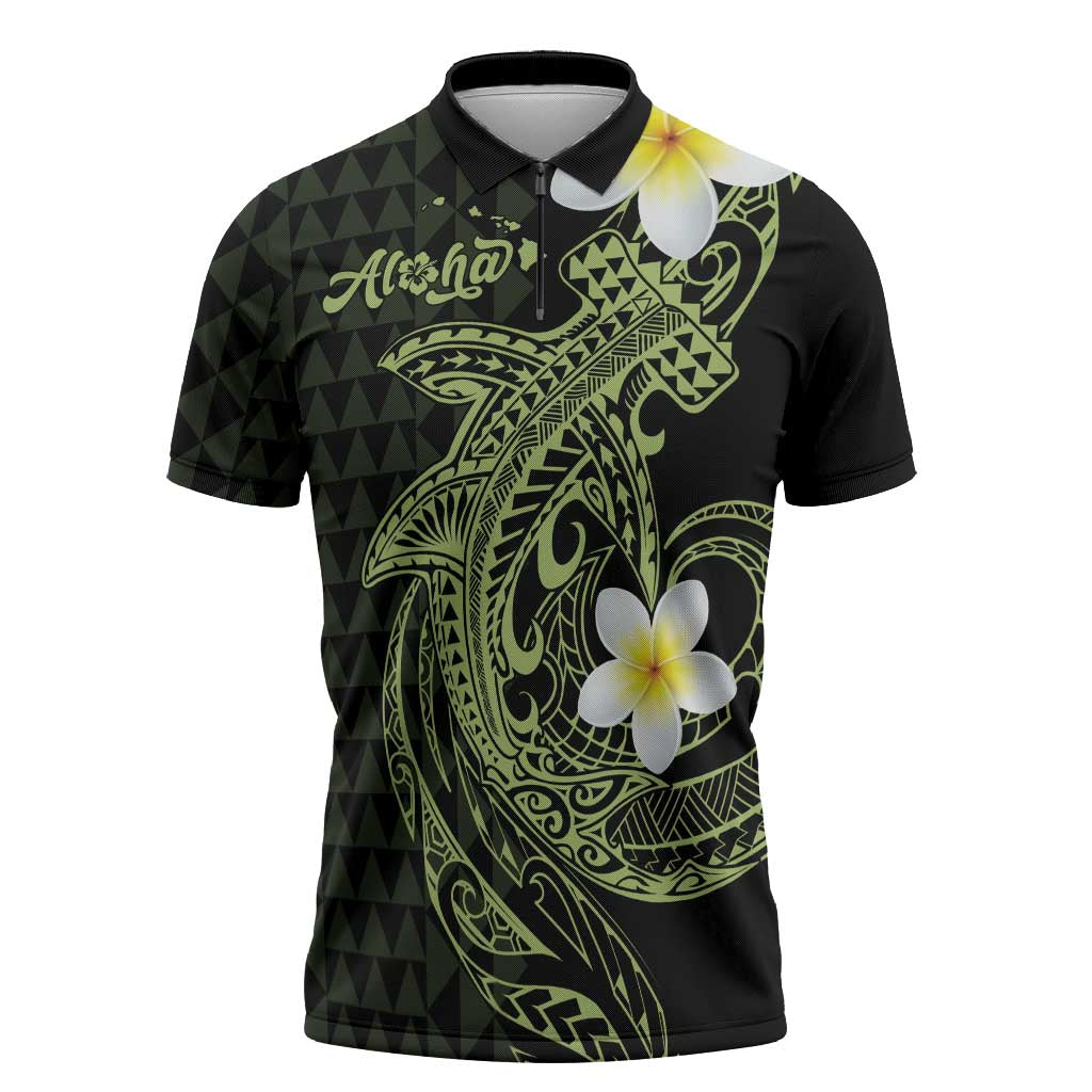 Aloha Hammerhead Shark Zipper Polo Shirt Lime Rickey Hawaiian Kakau Tribal Tattoo LT9 Lime - Polynesian Pride