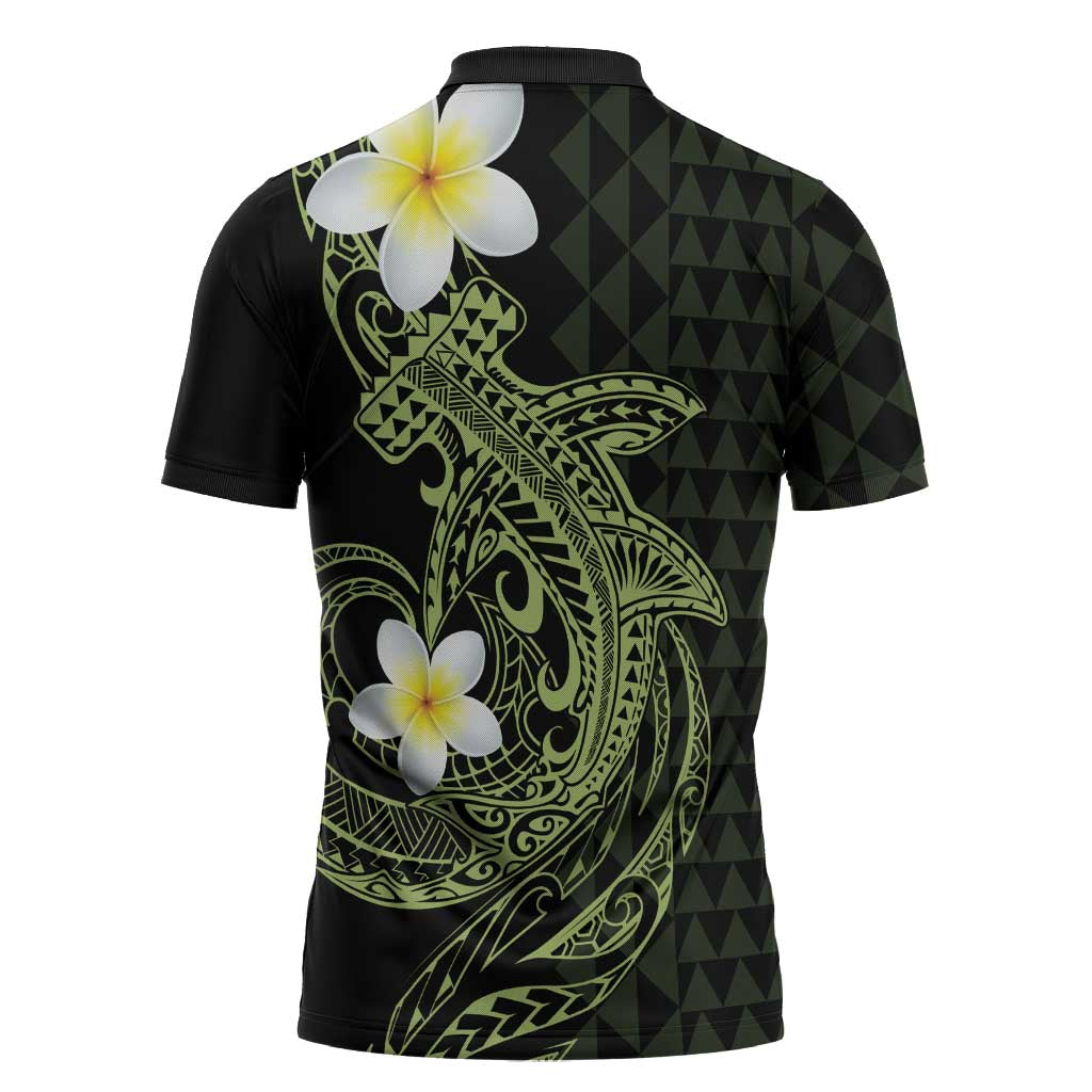 Aloha Hammerhead Shark Zipper Polo Shirt Lime Rickey Hawaiian Kakau Tribal Tattoo LT9 - Polynesian Pride