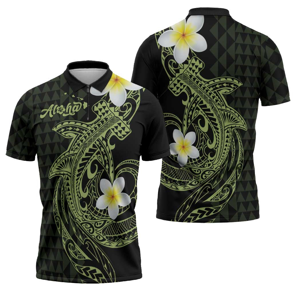 Aloha Hammerhead Shark Zipper Polo Shirt Lime Rickey Hawaiian Kakau Tribal Tattoo LT9 - Polynesian Pride
