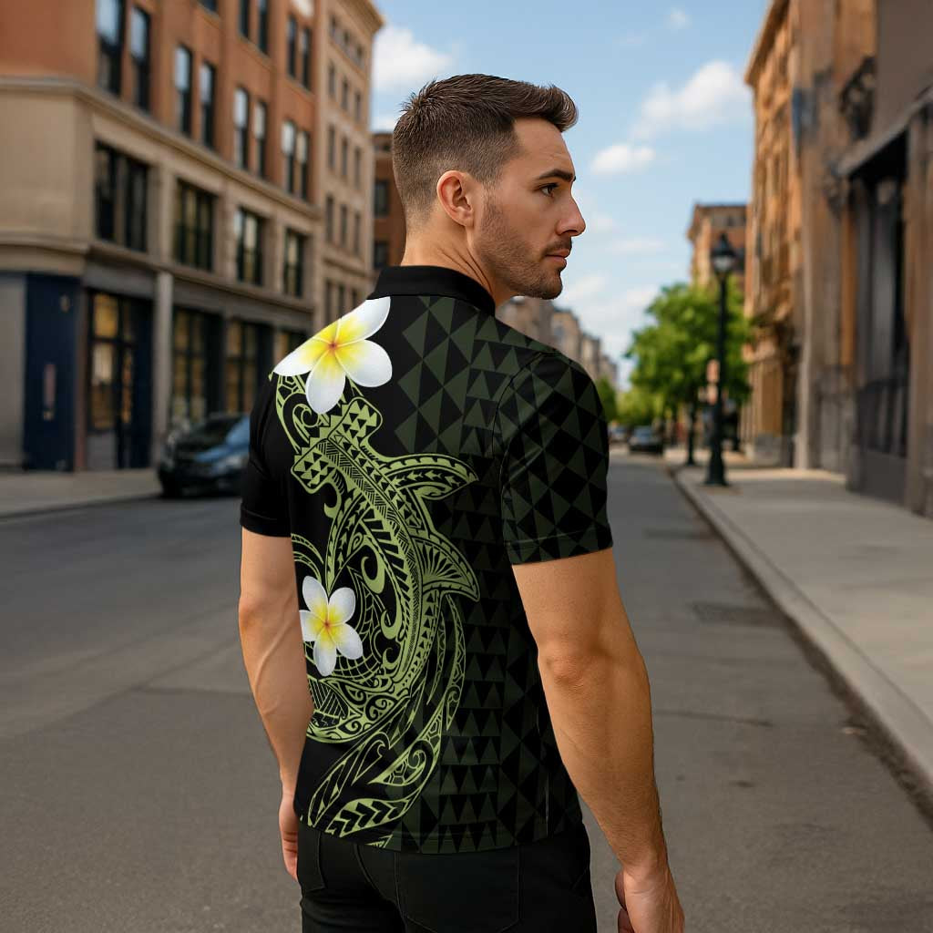 Aloha Hammerhead Shark Zipper Polo Shirt Lime Rickey Hawaiian Kakau Tribal Tattoo LT9 - Polynesian Pride