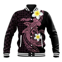 Aloha Hammerhead Shark Baseball Jacket Vivacious Pink Hawaiian Kakau Tribal Tattoo LT9 Unisex Pink - Polynesian Pride