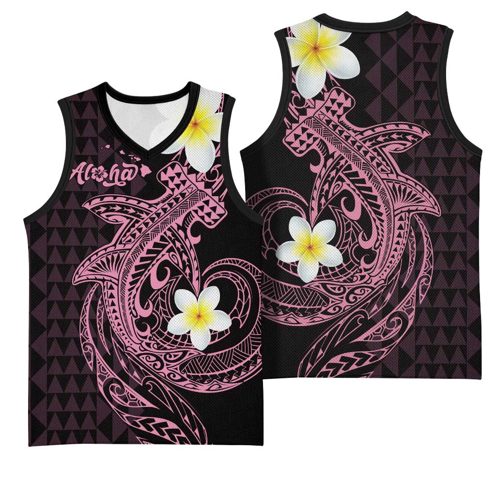 Aloha Hammerhead Shark Basketball Jersey Vivacious Pink Hawaiian Kakau Tribal Tattoo LT9 - Polynesian Pride