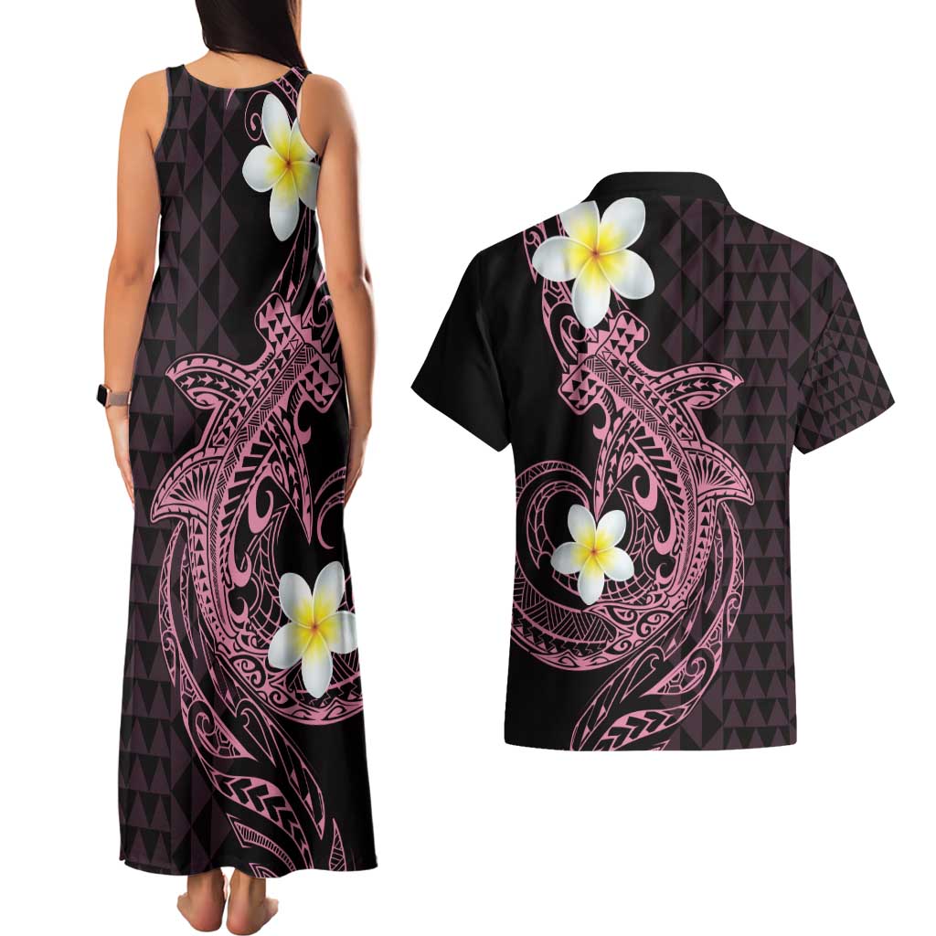 Aloha Hammerhead Shark Couples Matching Tank Maxi Dress and Hawaiian Shirt Vivacious Pink Hawaiian Kakau Tribal Tattoo LT9 - Polynesian Pride