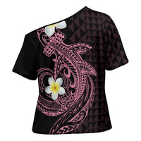Aloha Hammerhead Shark Cross Shoulder Shirt Vivacious Pink Hawaiian Kakau Tribal Tattoo LT9 - Polynesian Pride