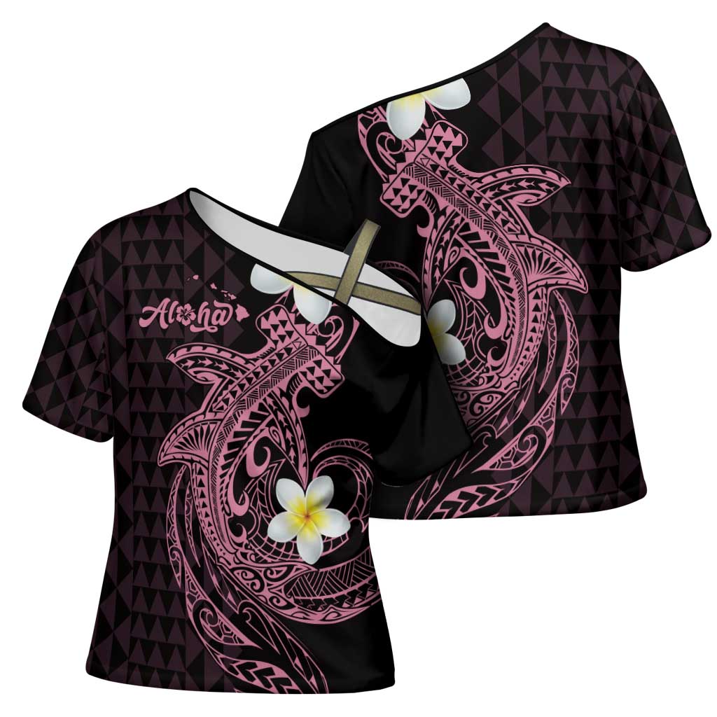 Aloha Hammerhead Shark Cross Shoulder Shirt Vivacious Pink Hawaiian Kakau Tribal Tattoo LT9 - Polynesian Pride