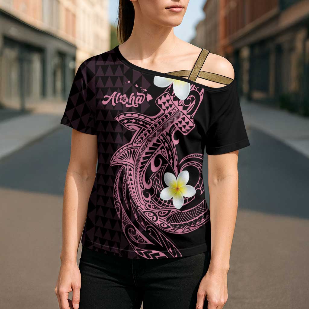 Aloha Hammerhead Shark Cross Shoulder Shirt Vivacious Pink Hawaiian Kakau Tribal Tattoo LT9 - Polynesian Pride