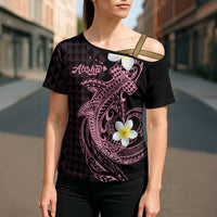 Aloha Hammerhead Shark Cross Shoulder Shirt Vivacious Pink Hawaiian Kakau Tribal Tattoo LT9 - Polynesian Pride
