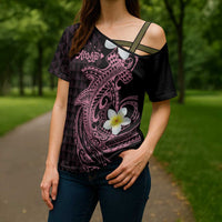 Aloha Hammerhead Shark Cross Shoulder Shirt Vivacious Pink Hawaiian Kakau Tribal Tattoo LT9 - Polynesian Pride