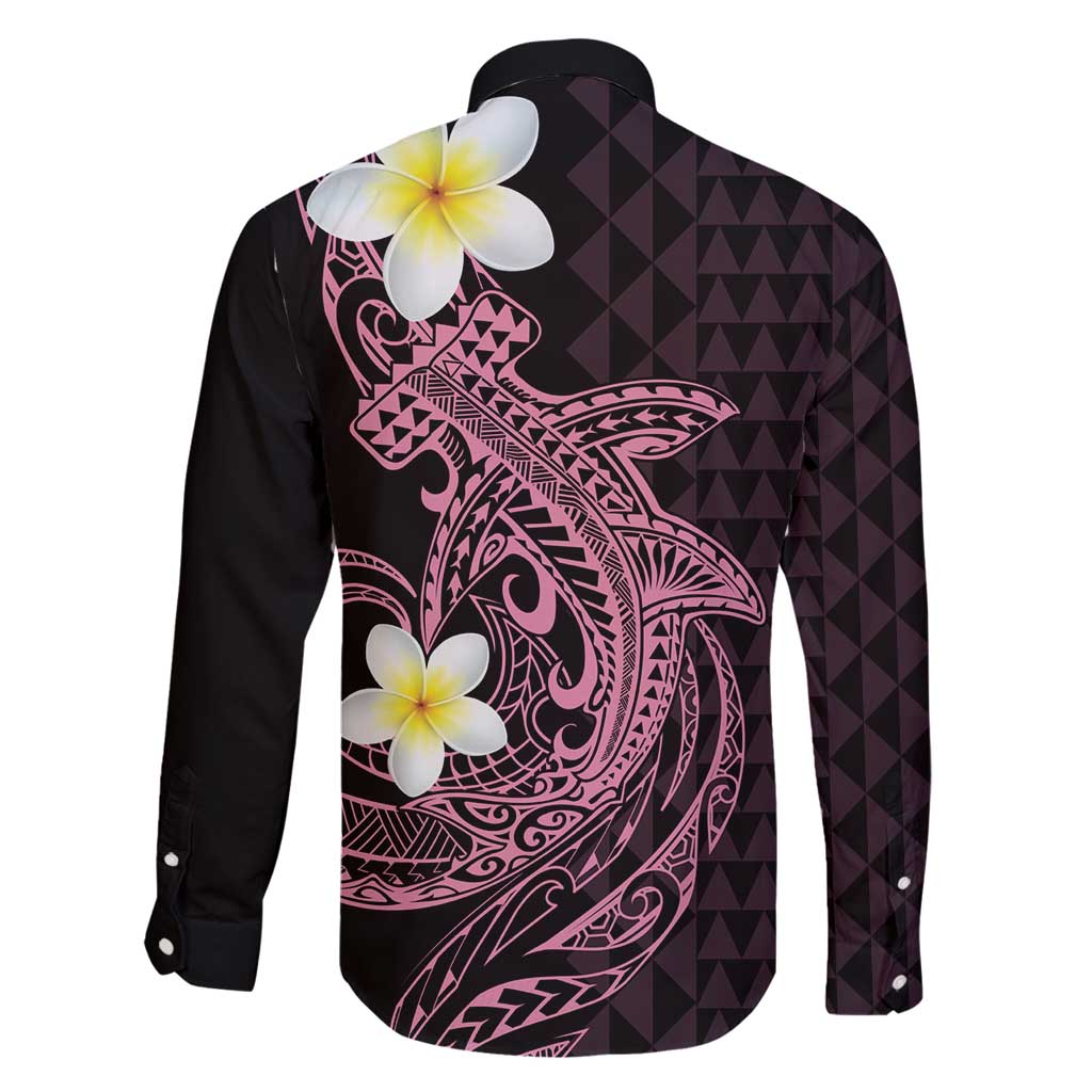 Aloha Hammerhead Shark Family Matching Long Sleeve Bodycon Dress and Hawaiian Shirt Vivacious Pink Hawaiian Kakau Tribal Tattoo LT9 - Polynesian Pride