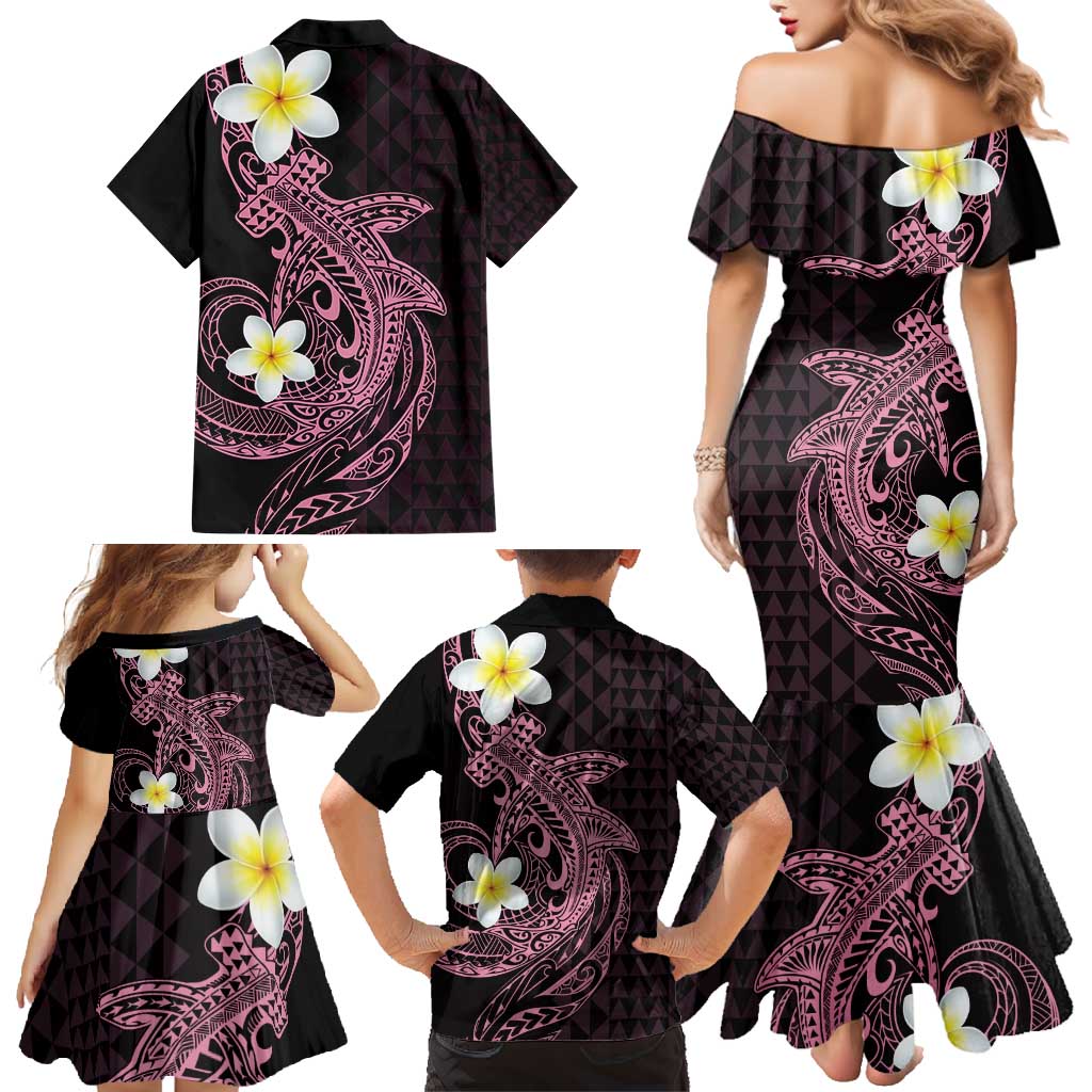 Aloha Hammerhead Shark Family Matching Mermaid Dress and Hawaiian Shirt Vivacious Pink Hawaiian Kakau Tribal Tattoo LT9 - Polynesian Pride