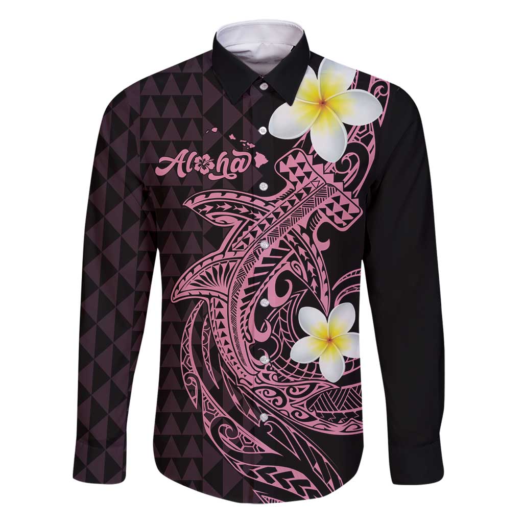 Aloha Hammerhead Shark Family Matching Mermaid Dress and Hawaiian Shirt Vivacious Pink Hawaiian Kakau Tribal Tattoo LT9 Dad's Shirt - Long Sleeve Pink - Polynesian Pride
