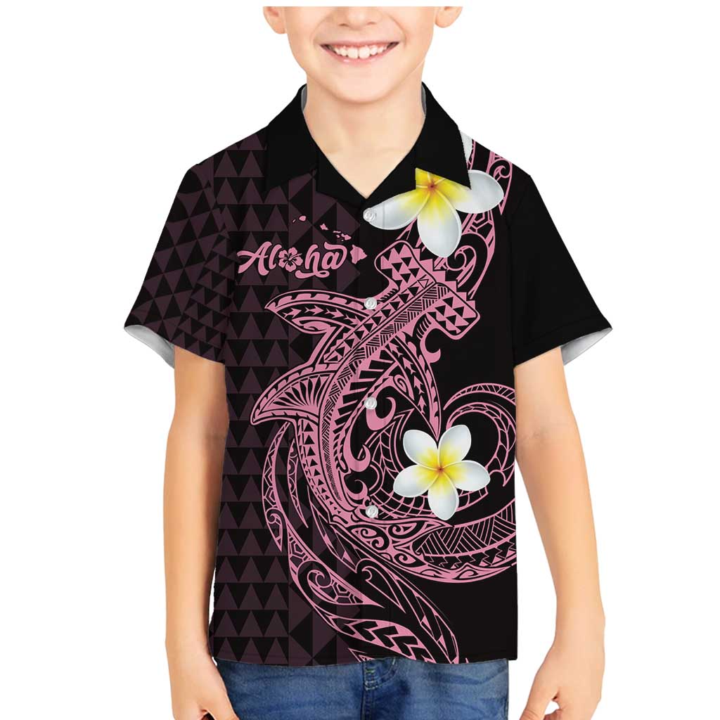 Aloha Hammerhead Shark Family Matching Mermaid Dress and Hawaiian Shirt Vivacious Pink Hawaiian Kakau Tribal Tattoo LT9 Son's Shirt Pink - Polynesian Pride