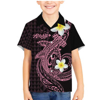 Aloha Hammerhead Shark Family Matching Mermaid Dress and Hawaiian Shirt Vivacious Pink Hawaiian Kakau Tribal Tattoo LT9 Son's Shirt Pink - Polynesian Pride