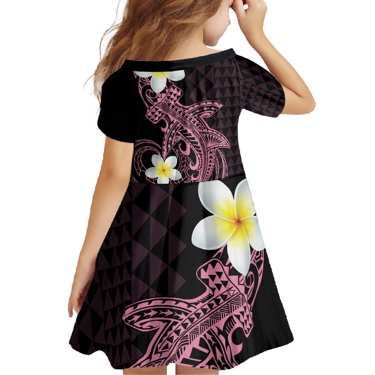 Aloha Hammerhead Shark Family Matching Off The Shoulder Long Sleeve Dress and Hawaiian Shirt Vivacious Pink Hawaiian Kakau Tribal Tattoo LT9 - Polynesian Pride