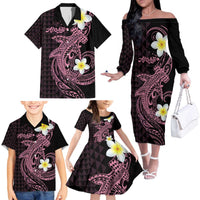 Aloha Hammerhead Shark Family Matching Off The Shoulder Long Sleeve Dress and Hawaiian Shirt Vivacious Pink Hawaiian Kakau Tribal Tattoo LT9 - Polynesian Pride