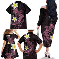 Aloha Hammerhead Shark Family Matching Off The Shoulder Long Sleeve Dress and Hawaiian Shirt Vivacious Pink Hawaiian Kakau Tribal Tattoo LT9 - Polynesian Pride