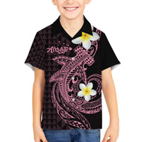Aloha Hammerhead Shark Family Matching Off The Shoulder Long Sleeve Dress and Hawaiian Shirt Vivacious Pink Hawaiian Kakau Tribal Tattoo LT9 Son's Shirt Pink - Polynesian Pride