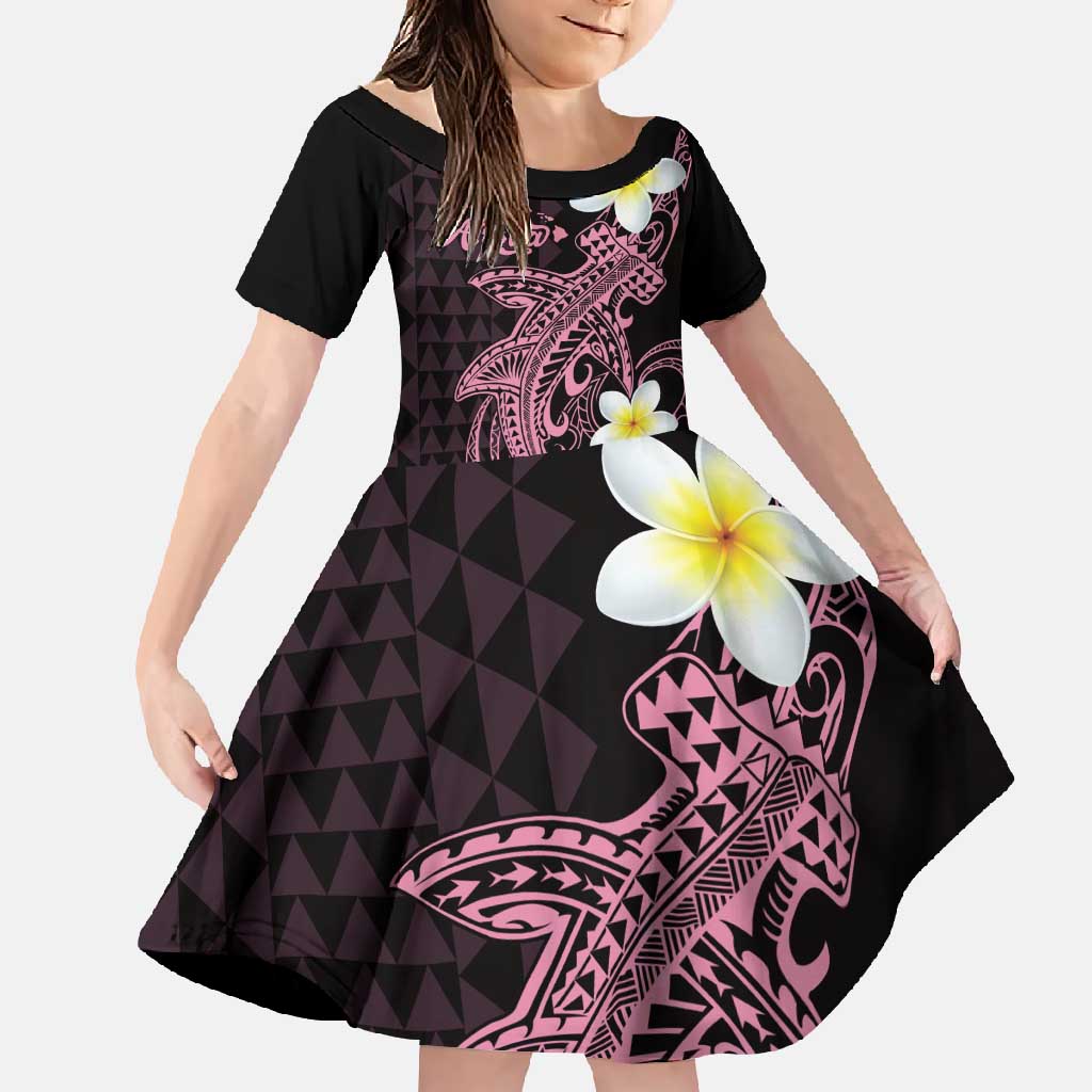 Aloha Hammerhead Shark Family Matching Off Shoulder Maxi Dress and Hawaiian Shirt Vivacious Pink Hawaiian Kakau Tribal Tattoo LT9 Daughter's Dress Pink - Polynesian Pride