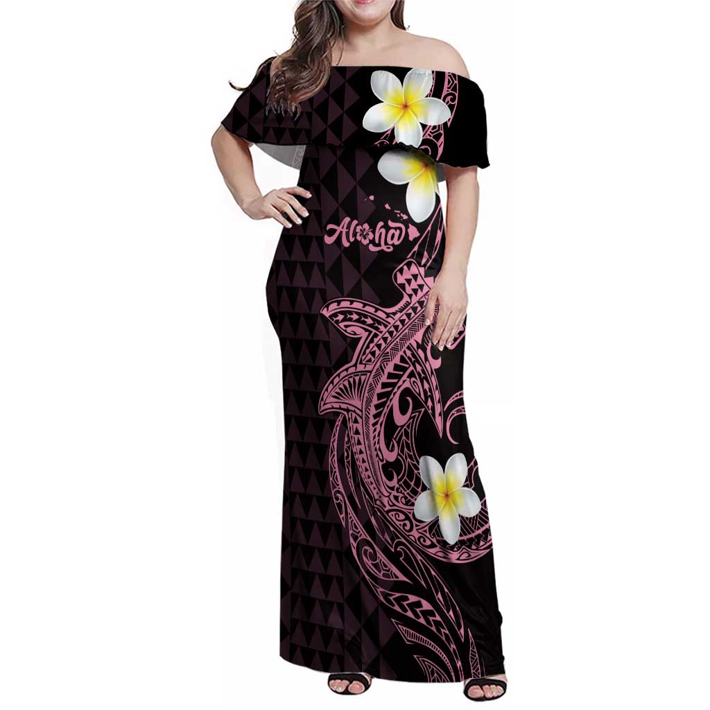 Aloha Hammerhead Shark Family Matching Off Shoulder Maxi Dress and Hawaiian Shirt Vivacious Pink Hawaiian Kakau Tribal Tattoo LT9 Mom's Dress Pink - Polynesian Pride