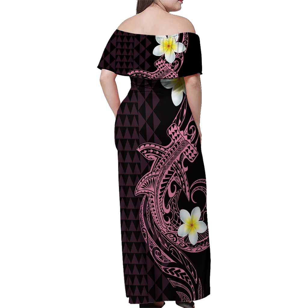 Aloha Hammerhead Shark Family Matching Off Shoulder Maxi Dress and Hawaiian Shirt Vivacious Pink Hawaiian Kakau Tribal Tattoo LT9 - Polynesian Pride