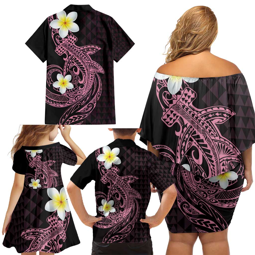 Aloha Hammerhead Shark Family Matching Off Shoulder Short Dress and Hawaiian Shirt Vivacious Pink Hawaiian Kakau Tribal Tattoo LT9 - Polynesian Pride