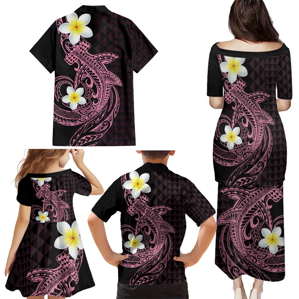 Aloha Hammerhead Shark Family Matching Puletasi and Hawaiian Shirt Vivacious Pink Hawaiian Kakau Tribal Tattoo LT9 - Polynesian Pride